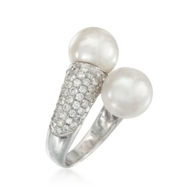 South Sea Pearl and 1.90 ct. t.w. Diamond Bypass Ring in 18kt White Gold. Size 7 &mdash; Alt Image 3