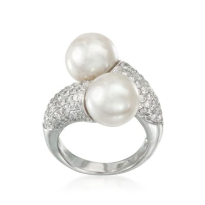 South Sea Pearl and 1.90 ct. t.w. Diamond Bypass Ring in 18kt White Gold. Size 7 &mdash; Alt Image 4
