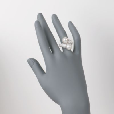 South Sea Pearl and 1.90 ct. t.w. Diamond Bypass Ring in 18kt White Gold. Size 7 &mdash; Alt Image 2