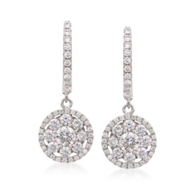 Roberto Coin 1.19 ct. t.w. Diamond Hoop Drop Earrings in 18kt White Gold &mdash; Alt Image 1