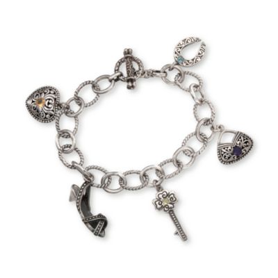.55 ct. t.w. Multi-Gemstone Charm Bracelet in Sterling Silver. 8" &mdash; Alt Image 1
