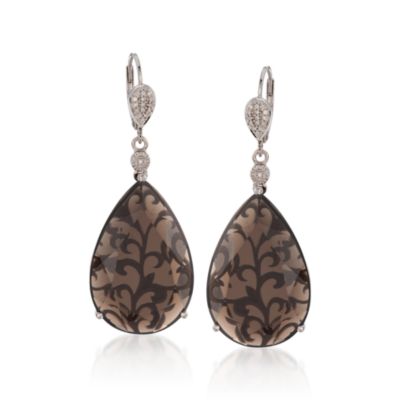 25.00 ct. t.w. Smoky Quartz and .10 ct. t.w. Diamond Drop Earrings in Sterling Silver &mdash; Alt Image 1