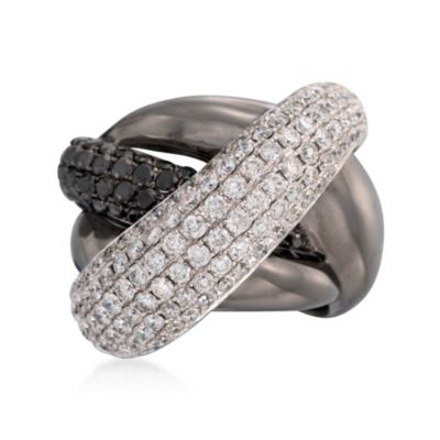 5.65 ct. t.w. Black and White Zigzag Diamond Ring in 18kt White Gold. Size 8 &mdash; Alt Image 1
