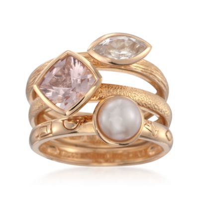 Set of Three Pearl and 1.70 ct. t.w. Multi-Gemstone Rings in 18kt Over Sterling &mdash; Alt Image 1