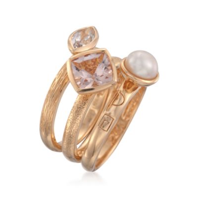 Set of Three Pearl and 1.70 ct. t.w. Multi-Gemstone Rings in 18kt Over Sterling &mdash; Alt Image 3