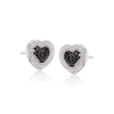 Black Diamond Heart Earrings in Sterling Silver &mdash; Alt Image 1