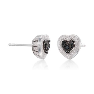 Black Diamond Heart Earrings in Sterling Silver &mdash; Alt Image 3
