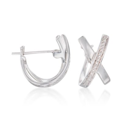 Diamond X-Design J-Hoop Earrings in Sterling Silver &mdash; Alt Image 1