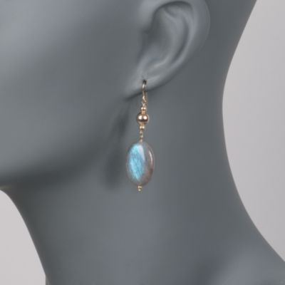 Labradorite Earrings in 14kt Yellow Gold &mdash; Alt Image 2