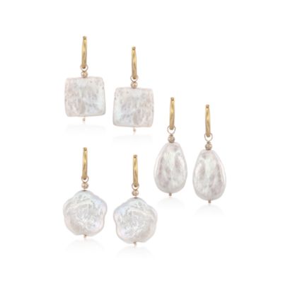 14kt Gold Hoop Earrings With Interchangeable Pearl Drops &mdash; Alt Image 1