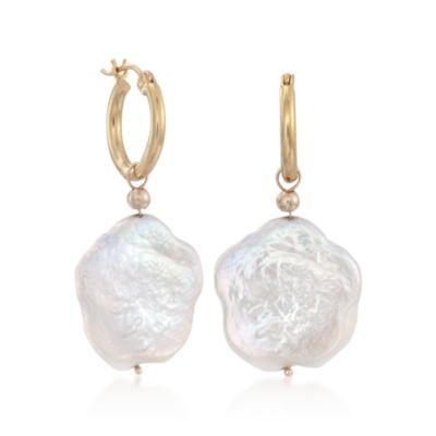 14kt Gold Hoop Earrings With Interchangeable Pearl Drops &mdash; Alt Image 3