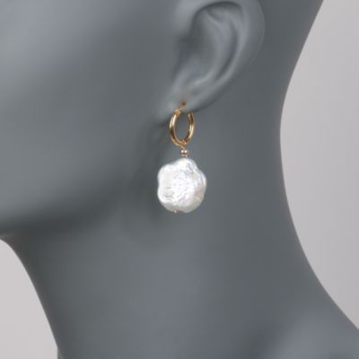 14kt Gold Hoop Earrings With Interchangeable Pearl Drops &mdash; Alt Image 2