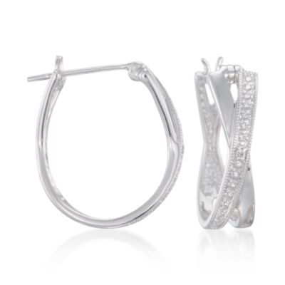 Diamond Crisscross Hoop Earrings in Sterling Silver &mdash; Alt Image 1