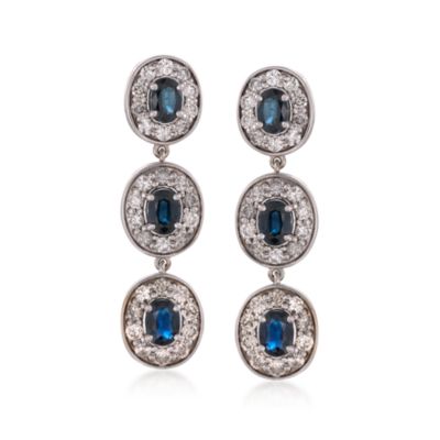 C. 2000 Vintage 6.60 ct. t.w. Sapphire and 4.40 ct. t.w. Diamond Earrings in 14kt White Gold &mdash; Alt Image 1