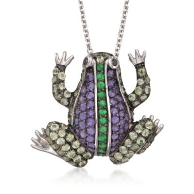 2.30 ct. t.w. Multi-Gemstone Frog Necklace in Sterling Silver. 16" &mdash; Alt Image 1