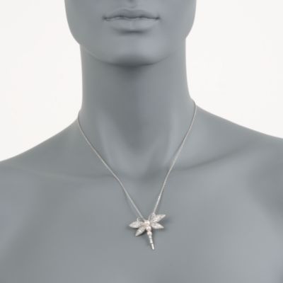 4-5mm Pearl and 1.20 ct. t.w. White Topaz Dragonfly Necklace in Sterling Silver. 20" &mdash; Alt Image 2