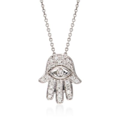 Roberto Coin .18 ct. t.w. Diamond "Hamsa" Pendant Necklace in 18kt White Gold. 16" &mdash; Alt Image 1