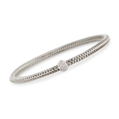 Roberto Coin "Primavera" 18kt White Gold Mesh Bangle Bracelet With Diamonds. 7" &mdash; Alt Image 1