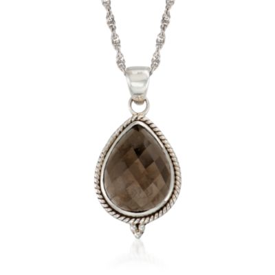 12.00 Carat Smoky Quartz Drop Necklace in Sterling Silver. 18" &mdash; Alt Image 1