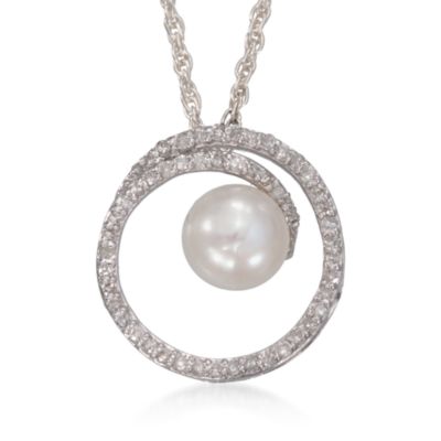 Pearl and .25 ct. t.w. Diamond Spiral Necklace in Sterling Silver &mdash; Alt Image 1