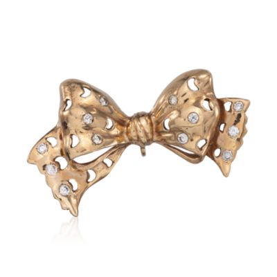 C. 1980 Vintage 1.00 ct. t.w. Diamond Bow Pin in 14kt Yellow Gold &mdash; Alt Image 1