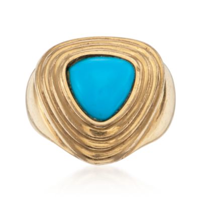 C. 1980 Turquoise Ring in 18kt Yellow Gold. Size 7 &mdash; Alt Image 1