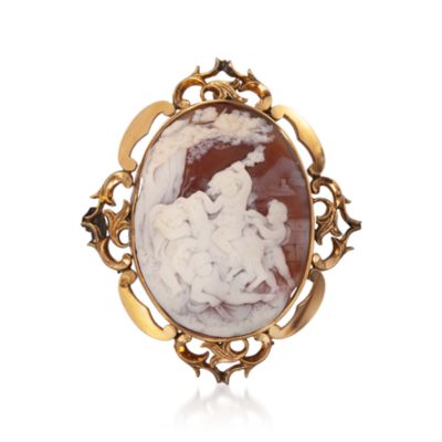 C. 1850 Vintage Carved Shell Angel Cameo Pin in 14kt Yellow Gold &mdash; Alt Image 1