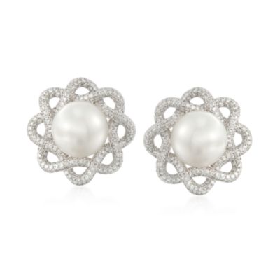 14.5-15mm South Sea Pearl and 4.20 ct. t.w. Diamond Earrings in 18kt White Gold &mdash; Alt Image 1