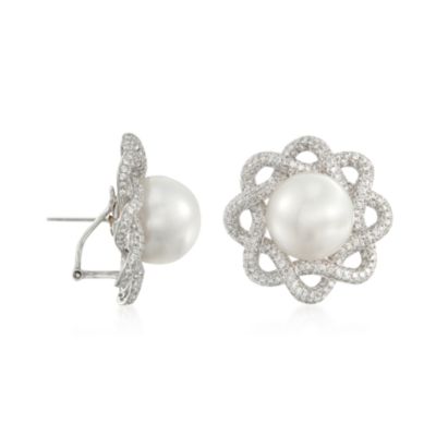 14.5-15mm South Sea Pearl and 4.20 ct. t.w. Diamond Earrings in 18kt White Gold &mdash; Alt Image 3