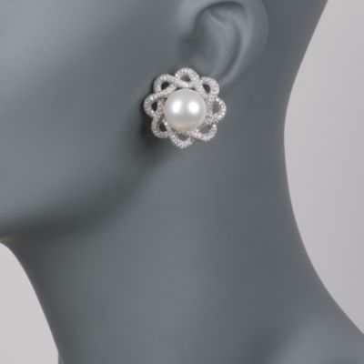 14.5-15mm South Sea Pearl and 4.20 ct. t.w. Diamond Earrings in 18kt White Gold &mdash; Alt Image 2