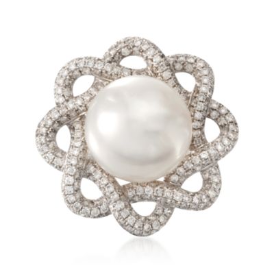 14.5-15mm South Sea Pearl and 2.10 ct. t.w. Diamond Ring in 18kt White Gold. Size 7 &mdash; Alt Image 1