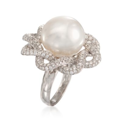 14.5-15mm South Sea Pearl and 2.10 ct. t.w. Diamond Ring in 18kt White Gold. Size 7 &mdash; Alt Image 3