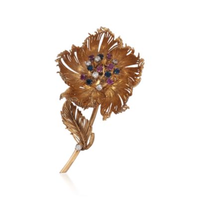 C. 1960 Vintage 1.35 ct. t.w. Multi-Gem Flower Pin in 18kt Yellow Gold &mdash; Alt Image 1