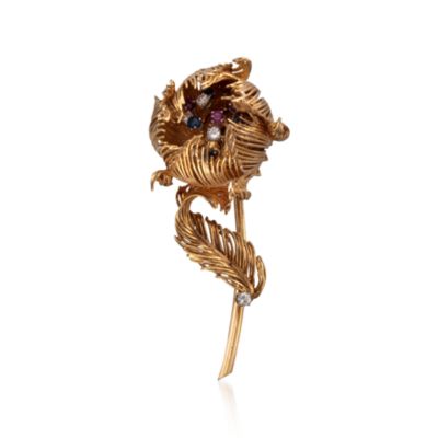 C. 1960 Vintage 1.35 ct. t.w. Multi-Gem Flower Pin in 18kt Yellow Gold &mdash; Alt Image 2