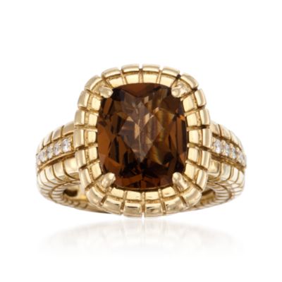 C. 2000 Vintage Charles Krypell Cognac Quartz and Diamond Ring in 18kt Yellow Gold. Size 7.25 &mdash; Alt Image 1