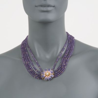 C. 1980 Vintage Amethyst Necklace With Diamond Floral Pin Pendant in 14kt and 18kt Gold. 18" &mdash; Alt Image 2