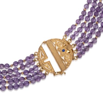 C. 1980 Vintage Amethyst Necklace With Diamond Floral Pin Pendant in 14kt and 18kt Gold. 18" &mdash; Alt Image 4