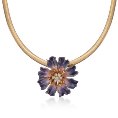 C. 1980 Vintage Amethyst Necklace With Diamond Floral Pin Pendant in 14kt and 18kt Gold. 18" &mdash; Alt Image 5