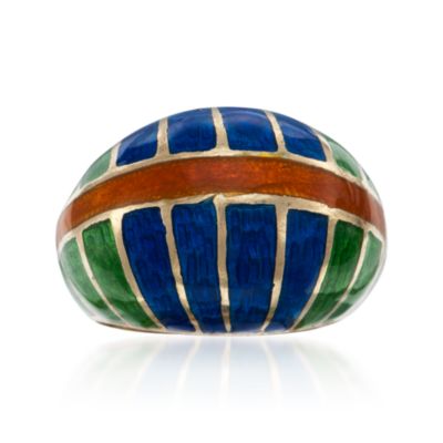C. 1980 Vintage 18kt Yellow Gold Ring With Enamel. Size 7 &mdash; Alt Image 1