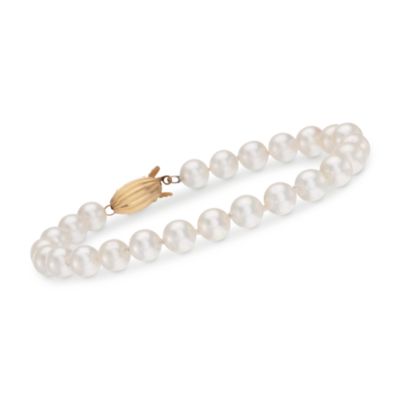 C. 1970 Vintage 5.5-6mm Cultured Pearl Bracelet in 14kt Yellow Gold. 6.75" &mdash; Alt Image 1