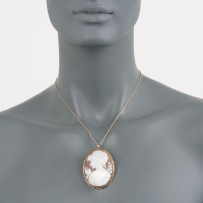 C. 1980 Vintage Carved Shell Cameo Lady & Bird Pin Pendant in 18kt Yellow Gold. Pin &mdash; Alt Image 2