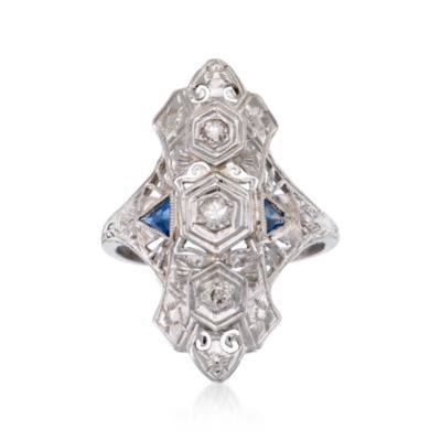 C. 1950 Vintage .20 ct. t.w. Diamond and Faux Sapphire Ring in 18kt White Gold. Size 7.25 &mdash; Alt Image 1