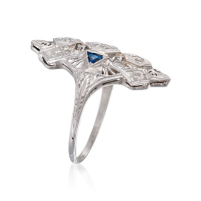 C. 1950 Vintage .20 ct. t.w. Diamond and Faux Sapphire Ring in 18kt White Gold. Size 7.25 &mdash; Alt Image 3