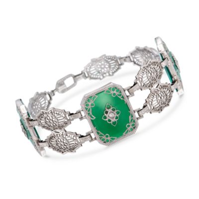 C. 1950 Vintage Chalcedony  Bracelet With Diamonds in 14kt White Gold. 7" &mdash; Alt Image 1