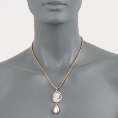 Italian Cameo and Pearl Necklace in 22kt Over Sterling. 18" &mdash; Alt Image 2