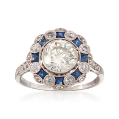 C. 1960 Vintage Faux Sapphire and 2.00 ct. t.w. Diamond Ring in Platinum. Size 6.5 &mdash; Alt Image 1