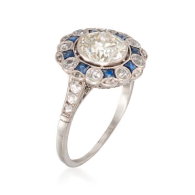 C. 1960 Vintage Faux Sapphire and 2.00 ct. t.w. Diamond Ring in Platinum. Size 6.5 &mdash; Alt Image 3