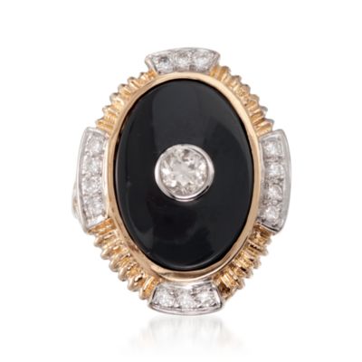 C. 2000 Vintage Black Onyx and .66 ct. t.w. Diamond Ring in 14kt Two-Tone Gold. Size 8 &mdash; Alt Image 1