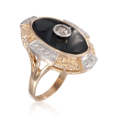 C. 2000 Vintage Black Onyx and .66 ct. t.w. Diamond Ring in 14kt Two-Tone Gold. Size 8 &mdash; Alt Image 3