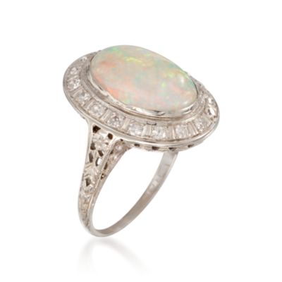 C. 1960 Vintage Opal Ring With .45 ct. t.w. Diamonds in 18kt White Gold. Size 6 &mdash; Alt Image 3